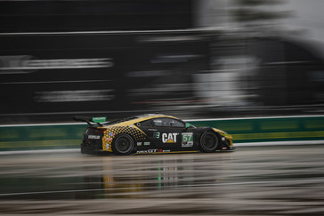 The #57 Meyer Shank Racing Acura NSX GT3 of Katherine Legge, Bia Figueiredo and Christina Nielsen led the GTD division during the closing stages of the Twelve Hours of Sebring, but fell to eighth at the finish following late-race contact.