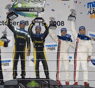 16-18 October, 2008, Monterey, California, USA. Montagny, Kanaan, Pagenaud and de Ferran on the podium. ©2008, Michael L. Levitt, USA. LAT Photographic.