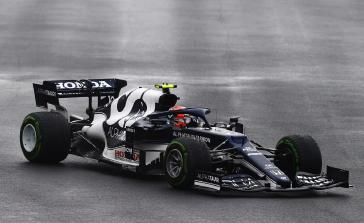 Max Verstappen (left) and Sergio Perez celebrate after finishing on the podium Sunday in Turkey