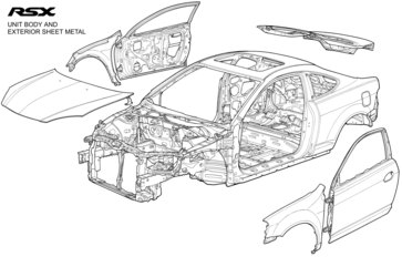 2002 Acura RSX unit body and exterior sheet metal.
