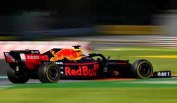 Aston Martin Red Bull Racing’s Max Verstappen at speed at Monza