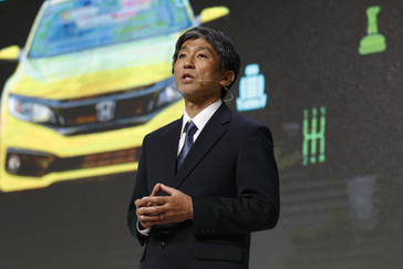 Shoji Sugamura, vice president, Parts, Service, and Technical Operations, American Honda Motor Co., Inc. presents to suppliers at the Honda Supplier Conference April 24-25 in Columbus, Ohio.