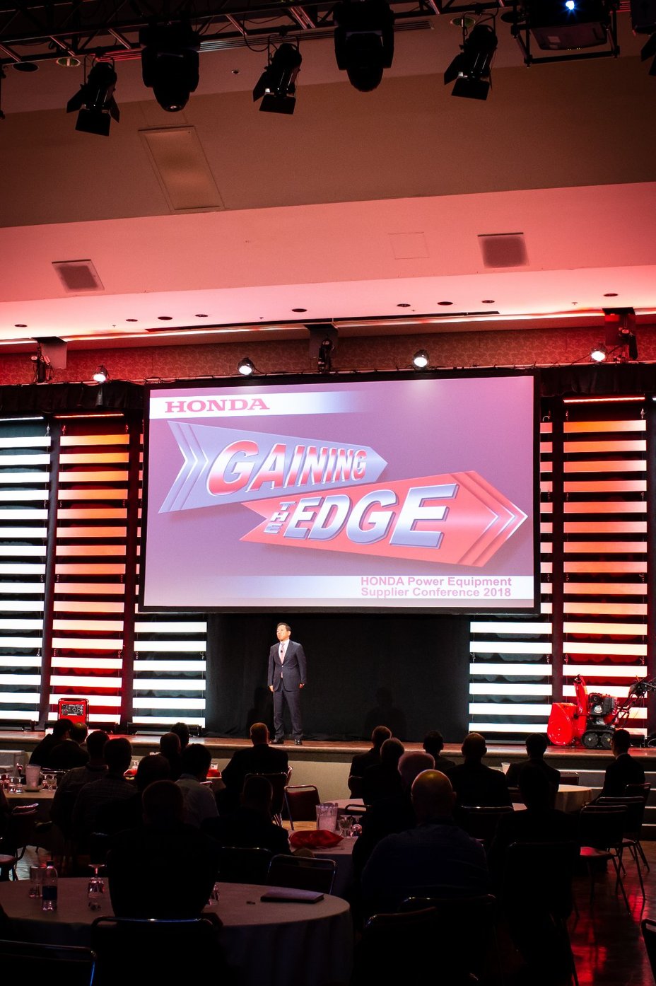 Takayoshi Fukai, president, Honda Power Equipment, talks to