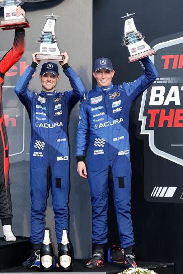 #60: Acura Meyer Shank Racing w/Curb Agajanian, Acura ARX-06, GTP: Tom Blomqvist, Colin Braun on the podium