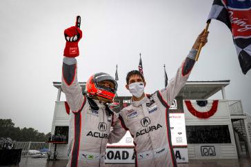 Helio Castroneves found traction with his Acura ARX-05 where others could not, as he and his Acura Team Penske co-driver Ricky Taylor prevailed in monsoon-like conditions in the final hour to win Sunday’s IMSA WeatherTech SportsCar Championship race at Road America.