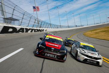 #89: HART, Honda Civic FL5 TCR, TCR: Chad Gilsinger, Tyler Chambers, Cameron Lawrence, #93: MMG, Honda Civic FL5 TCR, TCR: Karl Wittmer, LP Montour, Dai Yoshihara, #72: Pegram Racing, Honda Civic FL5 TCR, TCR: Riley Pegram, Mario Farnbacher, #5: KMW Motorsports With TMR Engineering, Honda Civic FL5 TCR, TCR: Tim Lewis, Rocco Pasquarella