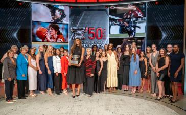Past Honda Cup winners celebrated with The Collegiate Women Sports Awards Class of 2026 during 50th anniversary broadcast in New York City. c) Dare to Be Films/CWSA