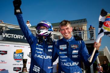 #60: Acura Meyer Shank Racing w/Curb Agajanian, Acura ARX-06, GTP: Tom Blomqvist, Colin Braun celebrate their win