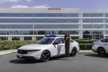 Andrea with her 2026 Honda Accord Hybrid, the 15 millionth Accord sold in America