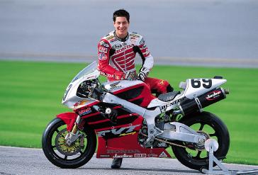 Nicky Hayden and 2002 Honda RC51 road racing bike.