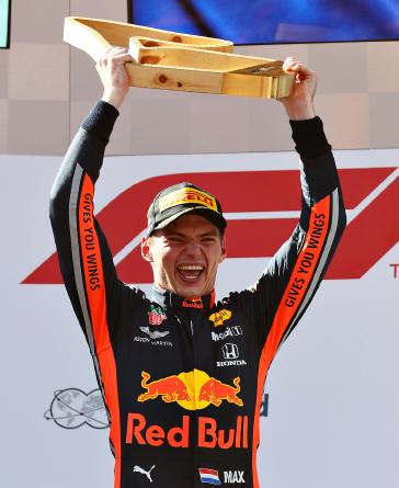 Aston Martin Red Bull’s Max Verstappen celebrates after taking his Honda-powered machine to the win Sunday in Austria