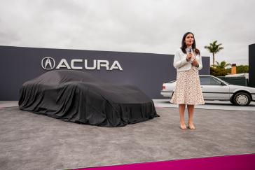 Jessika Laudermilk, the Assistant Vice President of Acura National Sales, presents the Acura NEXERA Vision at The Quail, a Motorsports Gathering during Acura’s press conference.