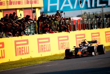 Red Bull’s Alex Albon is greeted by his team after one of his two podium results in 2020