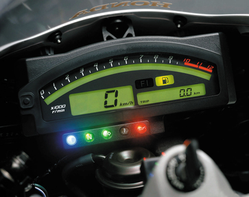 2002 Honda RC51 instrument panel (European model shown).
