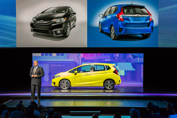 John Mendel Executive Vice President Auto Sales, American Honda Motor Co., Inc. introduces the 2015 Honda Fit at the 2014 North American International Auto Show in Detroit on January 13, 2014.