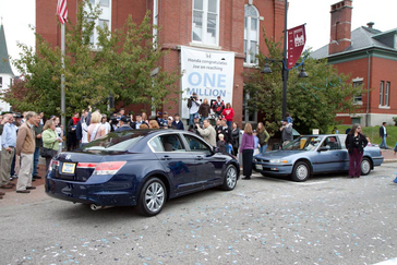 On Oct. 23, 2011, Honda hosted a surprise parade in Saco, Maine, to celebrate Joe LoCicero's amazing accomplishment of hitting one million miles on his 1990 Honda Accord. The parade interrupted a brief press conference where Joe was scheduled to receive an oversized key to a new 2012 Honda Accord from Ms. Maine, Ashley Marble
.

The city of Saco was the venue for a one-block-long celebratory "Million Mile Joe" parade that featured:

-giant odometer float powered by six people spinning life-sized hamster wheels;
-airplane banner congratulating Joe;
-Biddeford High School student-made floats;
-Westbrook High School marching band and color guard;
-Saco Middle School Marching Band;
-Shoestring Theater stilt walkers; and
-over-the-top costumed characters.

While the typical driver clocks about 14,000 miles per year, Joe does that in about three months. Joe's 1990 Honda Accord has taken him one million miles over the past 15 years, a feat that speaks to the reliability of his Honda as well as the dedication of its driver to reach this unique milestone. As Joe approached the one-million-mile mark, Honda fans have been following his journey on www.millionmilejoe.com.