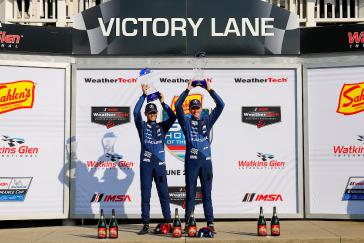 GTP Podium, #60: Acura Meyer Shank Racing w/Curb Agajanian, Acura ARX-06, GTP: Tom Blomqvist, Colin Braun