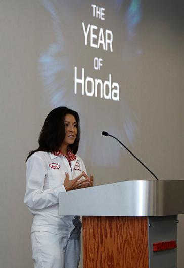 Monica Oliverio, department manger for North American Indirect Procurement, speaks to award winners at the 2015 Honda Indirect Products and Services (MRO) Supplier Award ceremony last week.