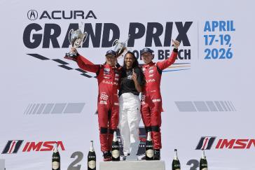 #93: Acura Meyer Shank Racing w/Curb Agajanian, Acura ARX-06, GTP: Renger van der Zande, Nick Yelloly celebrate on the podium