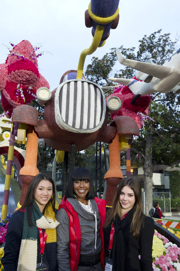 The Honda 2013 Rose Parade float entry, "Follow Your Dreams," led the 124th Tournament of Roses Parade, themed "Oh, the Places You'll Go!™," Tuesday, Jan. 1, 2013 in Pasadena, Calif. U.S. sprinter Carmelita Jeter, center, and from the summer's "Fierce Five" gymnastics team, McKayla Maroney, right, and Kyla Ross, left, were riders on the float.